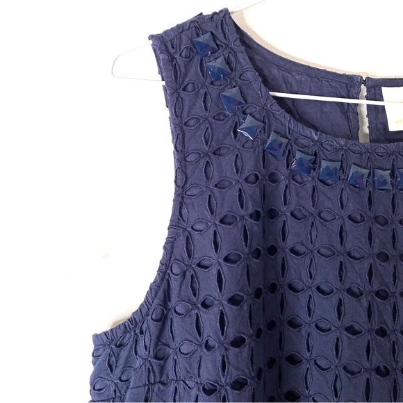 🧚‍♀️ Anthropologie Maeve Beaded Navy Cut Out Sleeveless Blouse - Picture 3 of 9